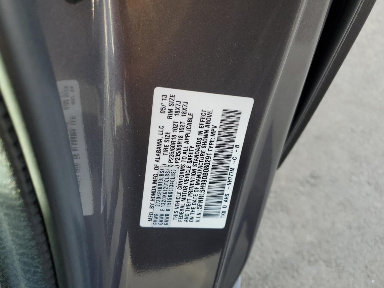 VIN 5FNRL5H99DB080291 2013 HONDA ODYSSEY no.14