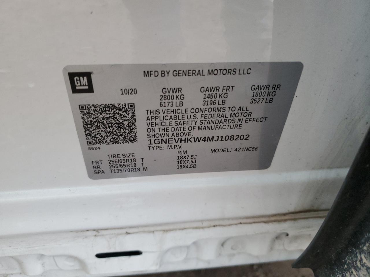 2021 Chevrolet Traverse Lt VIN: 1GNEVHKW4MJ108202 Lot: 87413644