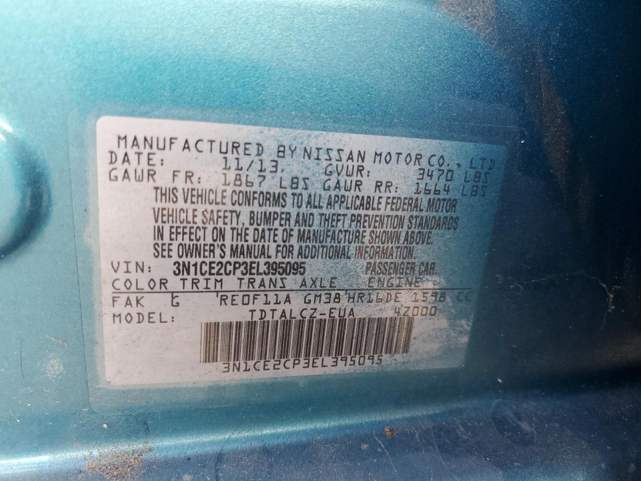 VIN 3N1CE2CP3EL395095 2014 NISSAN VERSA no.12