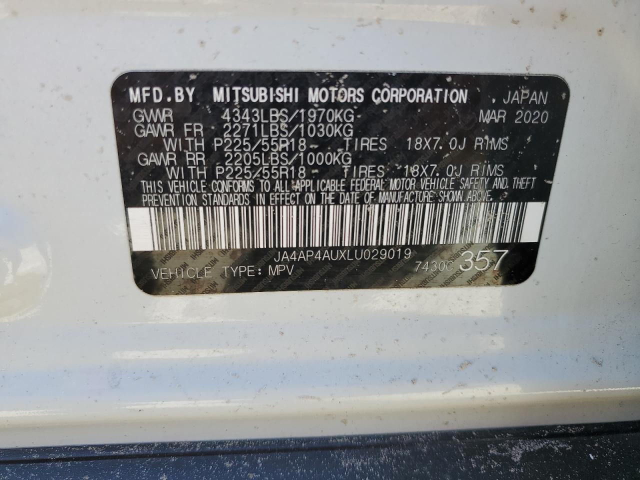 2020 Mitsubishi Outlander Sport Se VIN: JA4AP4AUXLU029019 Lot: 42542115