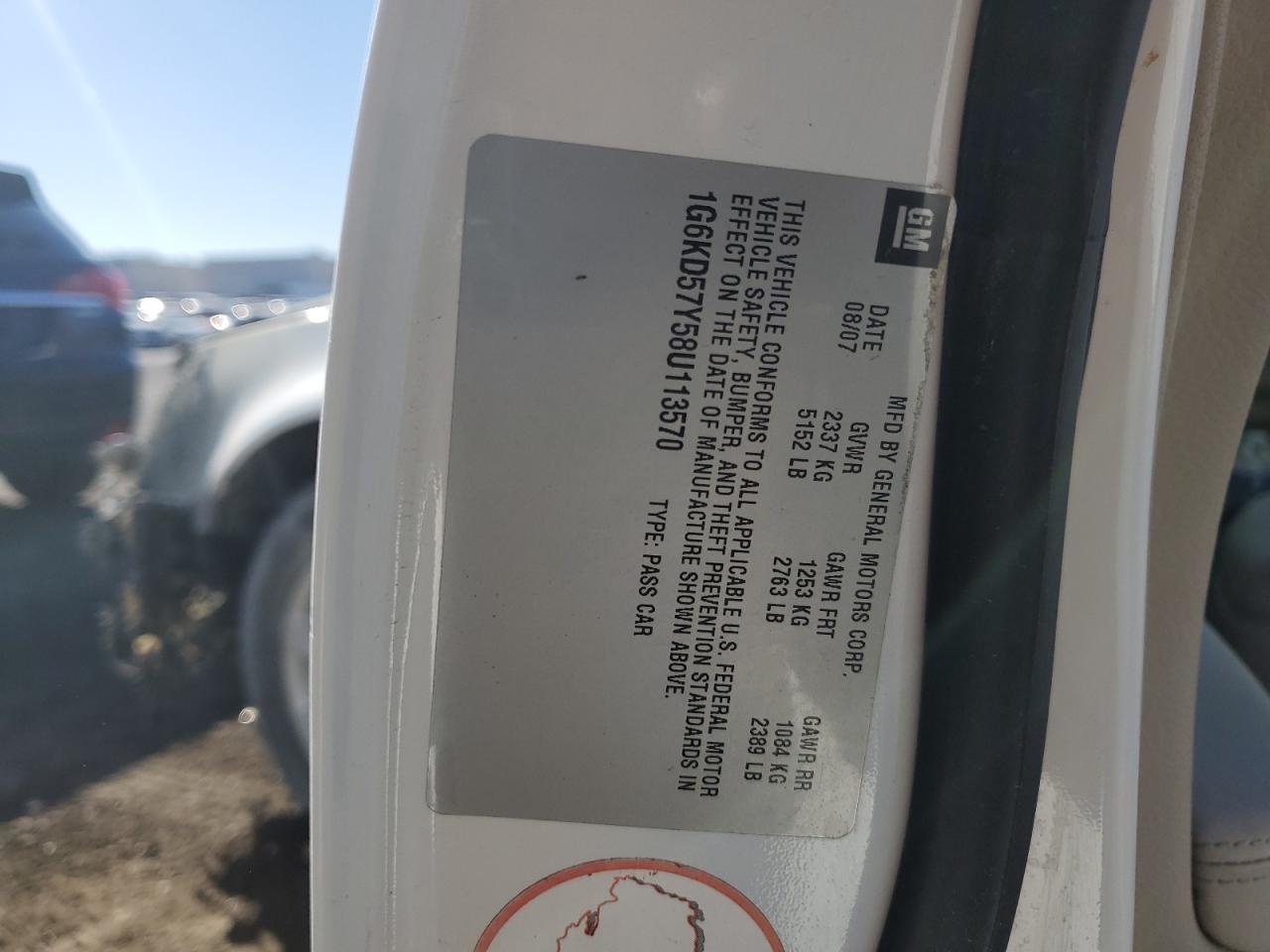 2008 Cadillac Dts VIN: 1G6KD57Y58U113570 Lot: 70305935