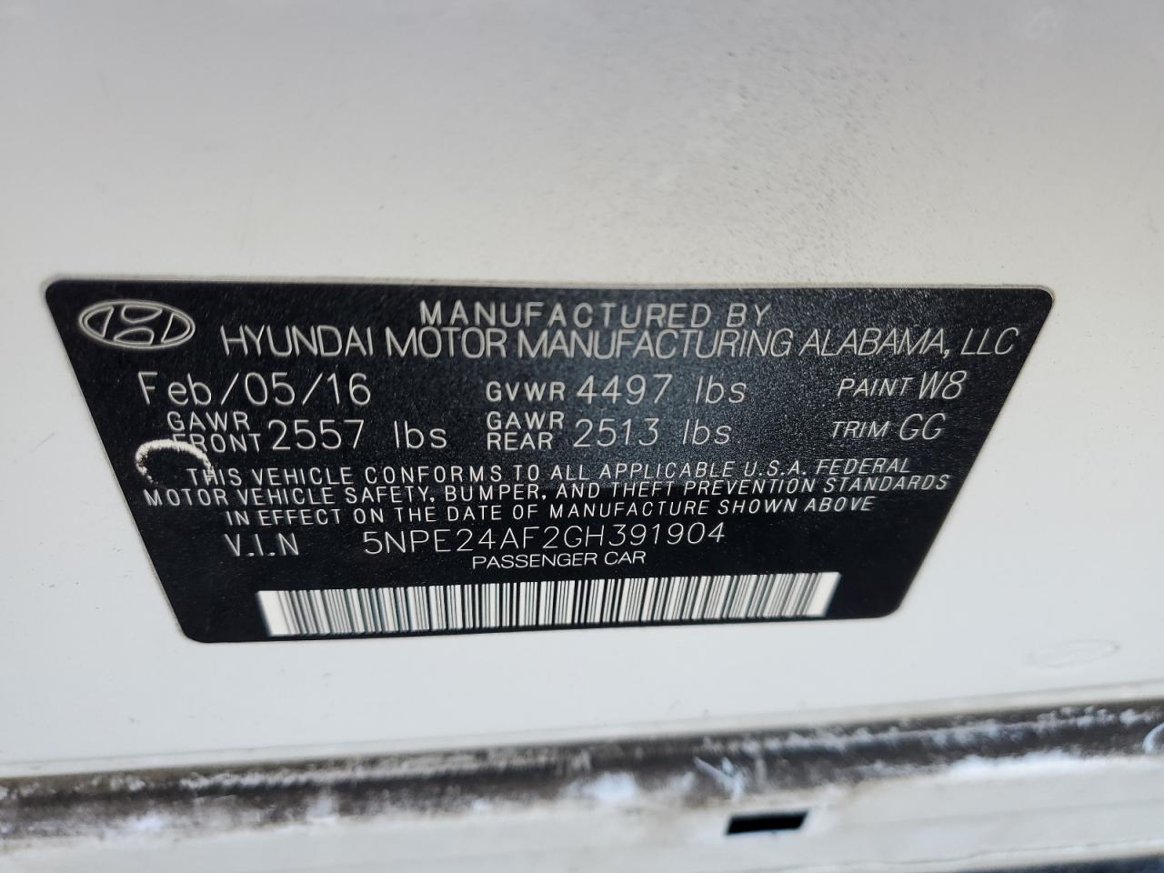 VIN 5NPE24AF2GH391904 2016 HYUNDAI SONATA no.13