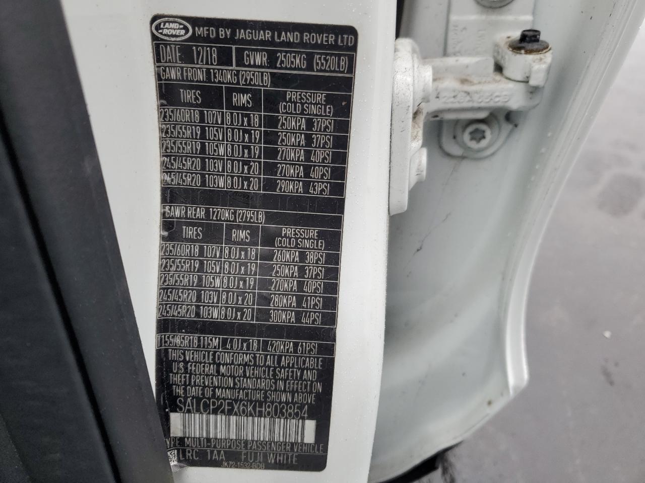 2019 Land Rover Discovery Sport Se VIN: SALCP2FX6KH803854 Lot: 42510015