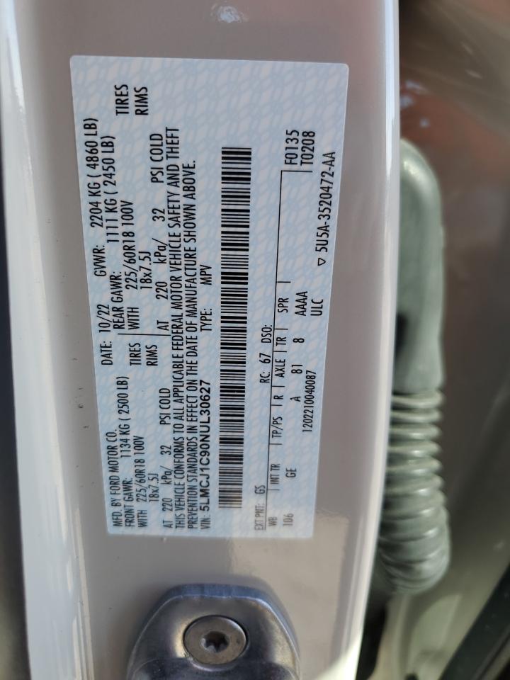 2022 Lincoln Corsair VIN: 5LMCJ1C90NUL30627 Lot: 88732755