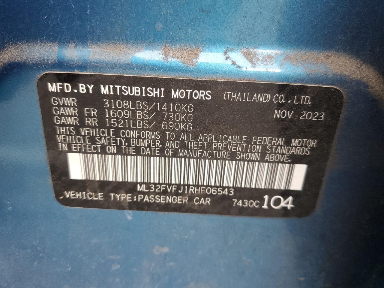 VIN ML32FVFJ1RHF06543 2024 MITSUBISHI MIRAGE no.12