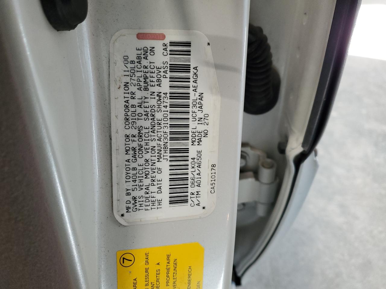 2001 Lexus Ls 430 VIN: JTHBN30F310014734 Lot: 84447294