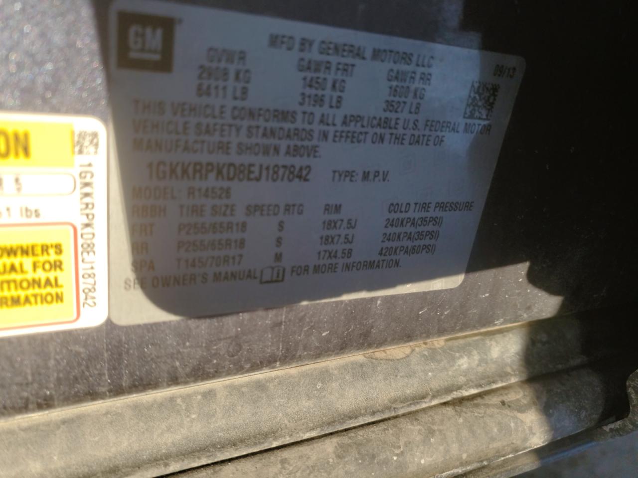 2014 GMC Acadia Sle VIN: 1GKKRPKD8EJ187842 Lot: 85280714