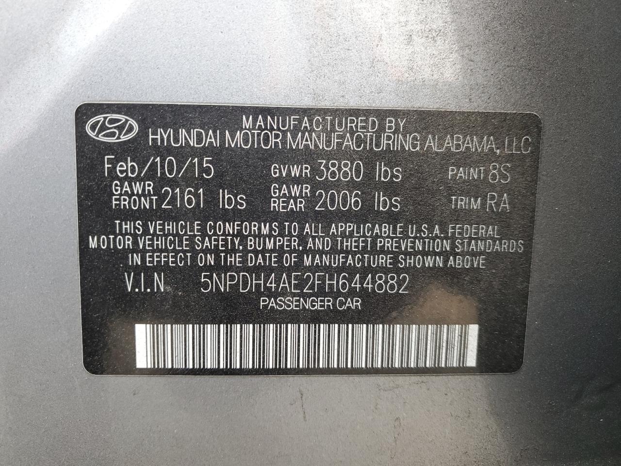 VIN 5NPDH4AE2FH644882 2015 HYUNDAI ELANTRA no.13