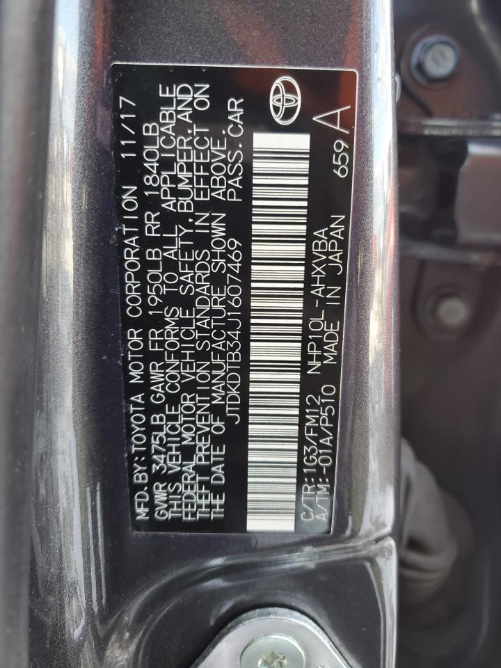 2018 Toyota Prius C VIN: JTDKDTB34J1607469 Lot: 86483764