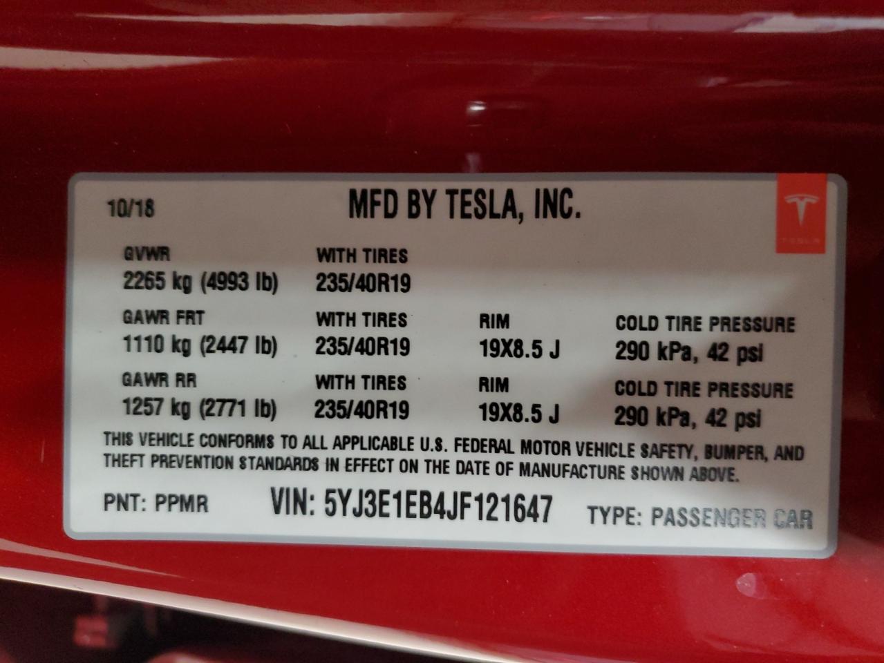 VIN 5YJ3E1EB4JF121647 2018 TESLA MODEL 3 no.12