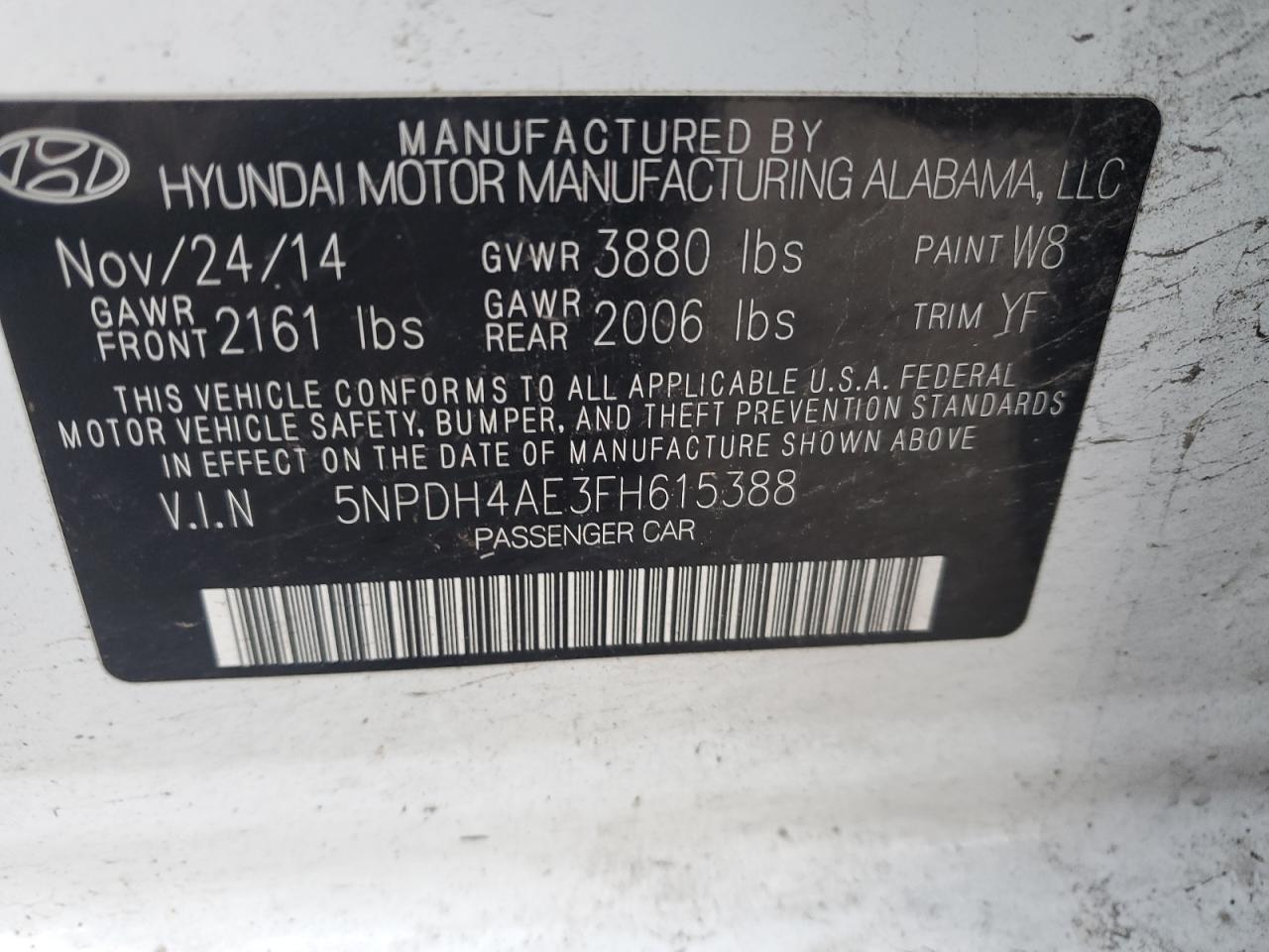 VIN 5NPDH4AE3FH615388 2015 HYUNDAI ELANTRA no.12