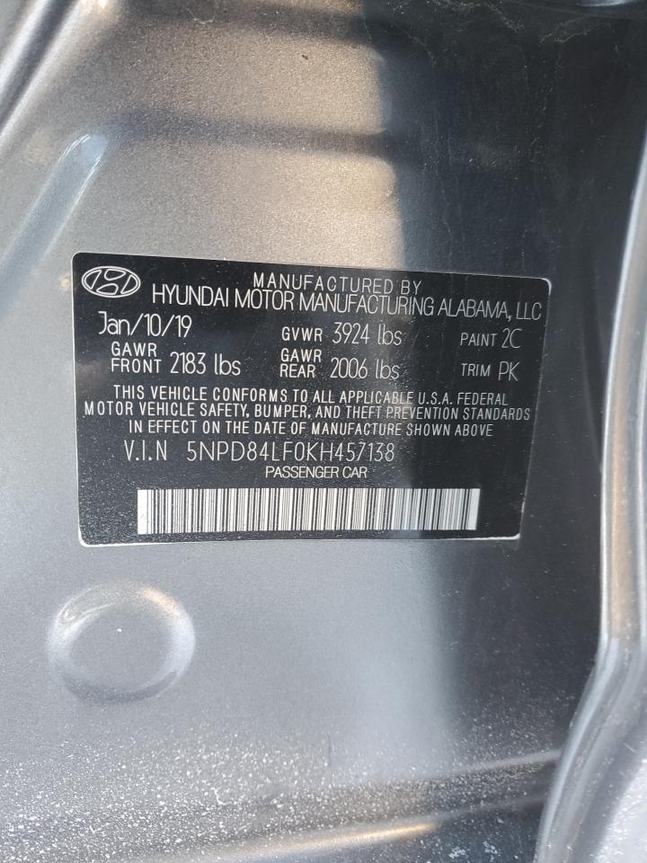 2019 Hyundai Elantra Sel VIN: 5NPD84LF0KH457138 Lot: 88302365