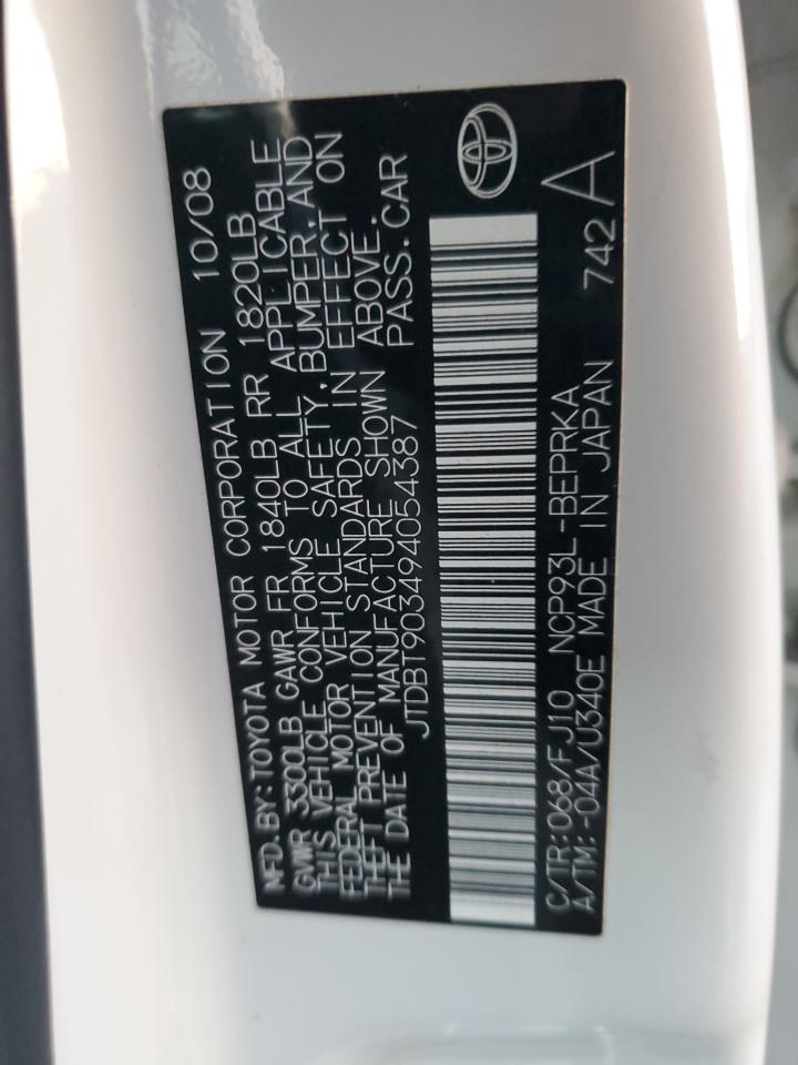 2009 Toyota Yaris VIN: JTDBT903494054387 Lot: 88854345