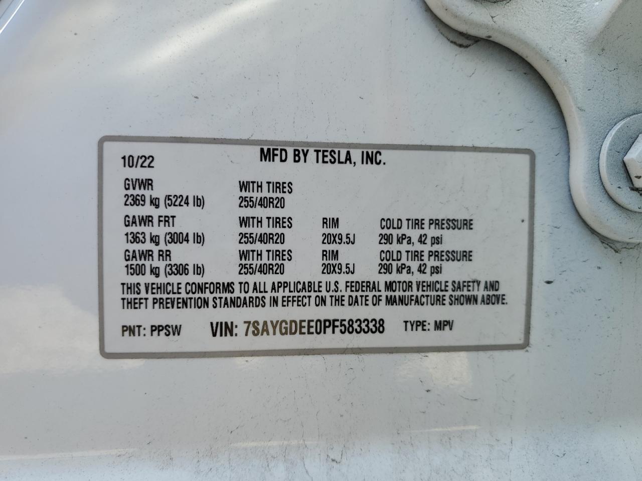 2023 Tesla Model Y VIN: 7SAYGDEE0PF583338 Lot: 41538955