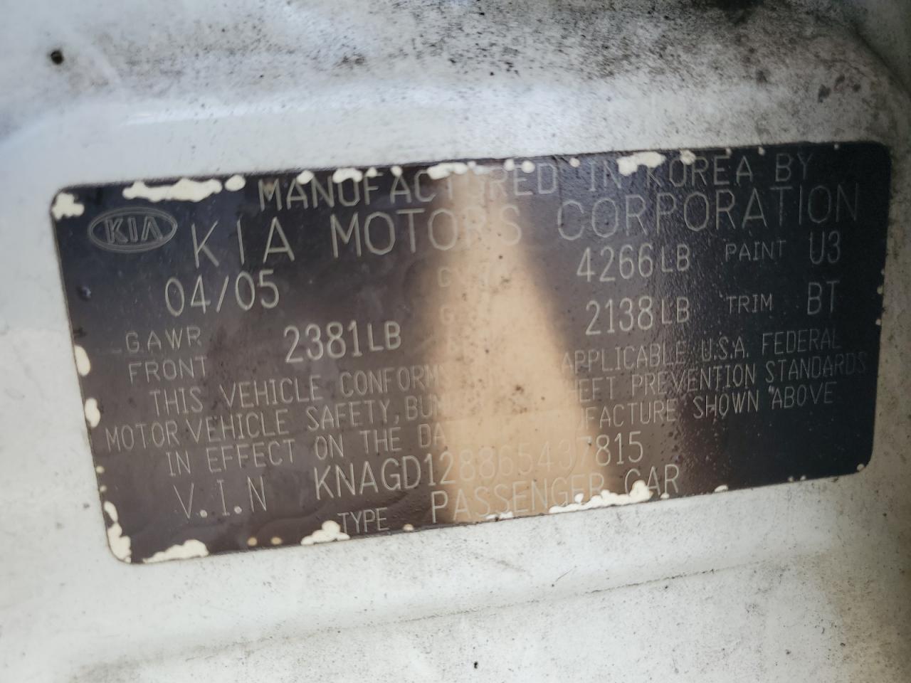 2006 Kia Optima Lx VIN: KNAGD128865437815 Lot: 89355225