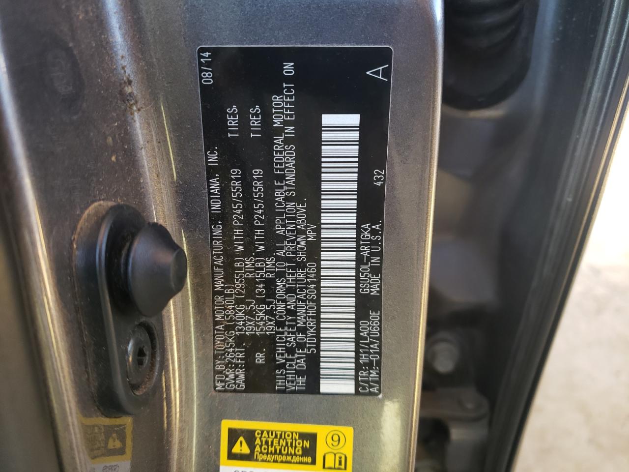 2015 Toyota Highlander Limited VIN: 5TDYKRFH0FS041460 Lot: 88229095