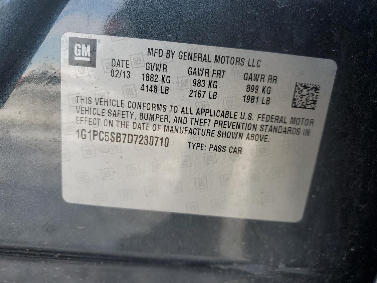 2013 Chevrolet Cruze Lt VIN: 1G1PC5SB7D7230710 Lot: 85558834