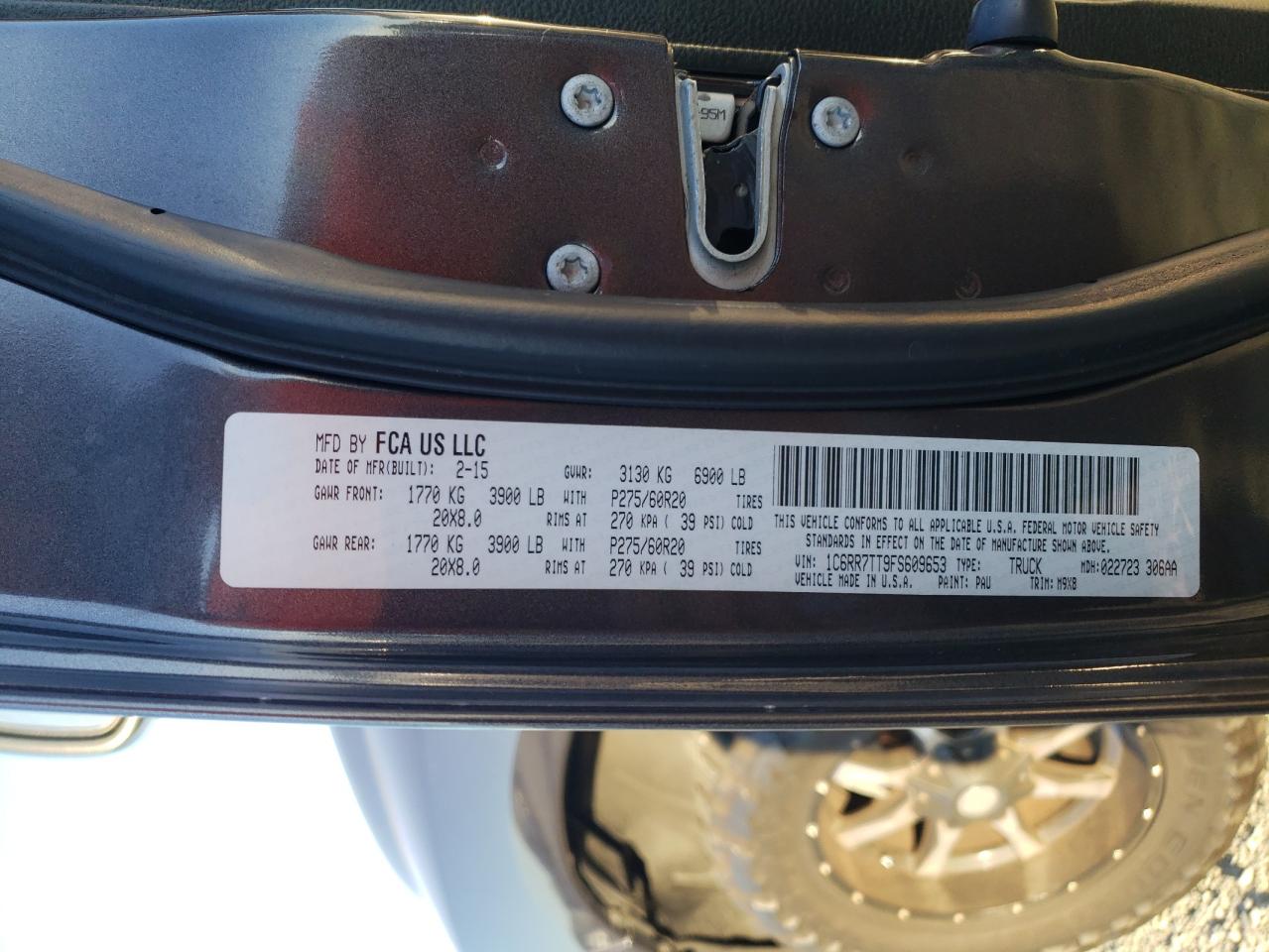 2015 Ram 1500 Slt VIN: 1C6RR7TT9FS609653 Lot: 88547725