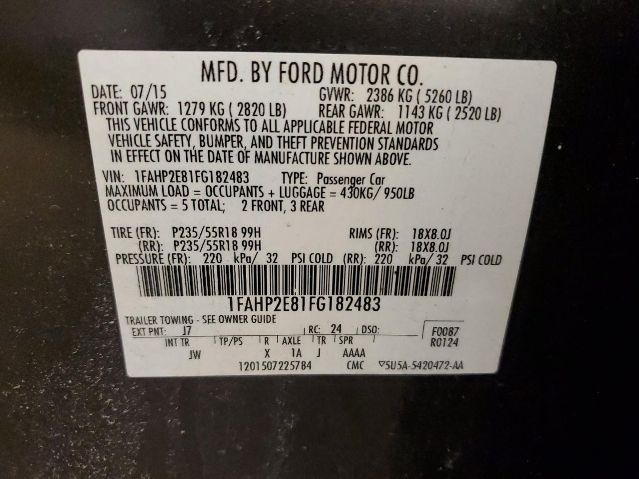 VIN 1FAHP2E81FG182483 2015 FORD TAURUS no.12