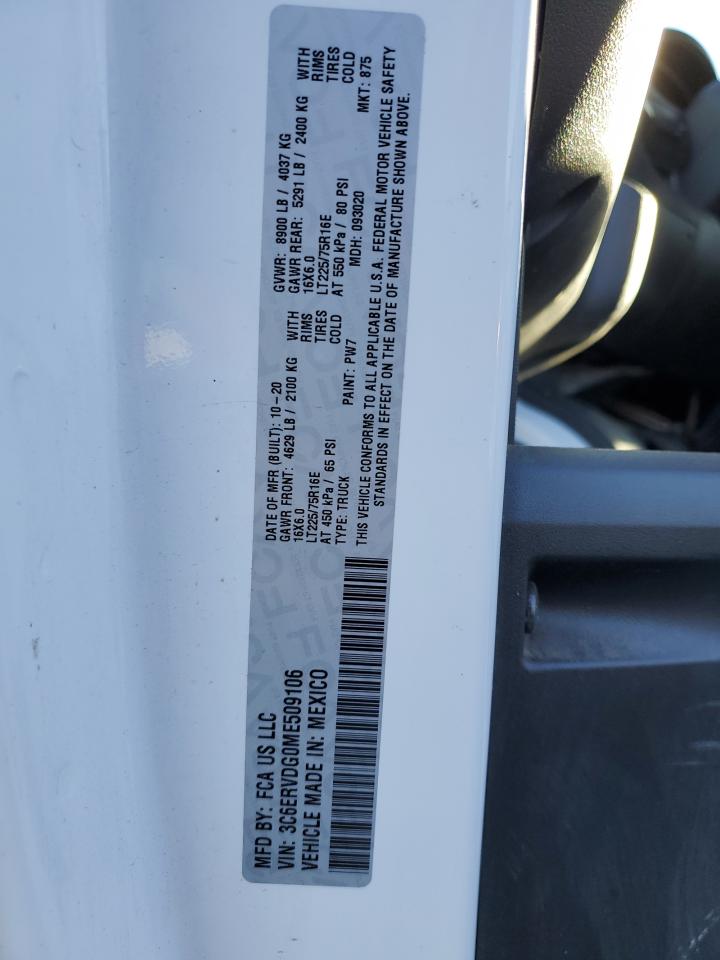 2021 Ram Promaster VIN: 0LDL0TDG0ME509106 Lot: 88491575