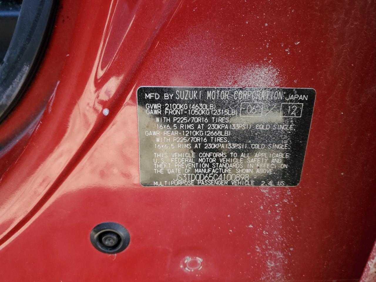 2012 Suzuki Grand Vitara Premium VIN: JS3TD0D65C4100898 Lot: 87241744