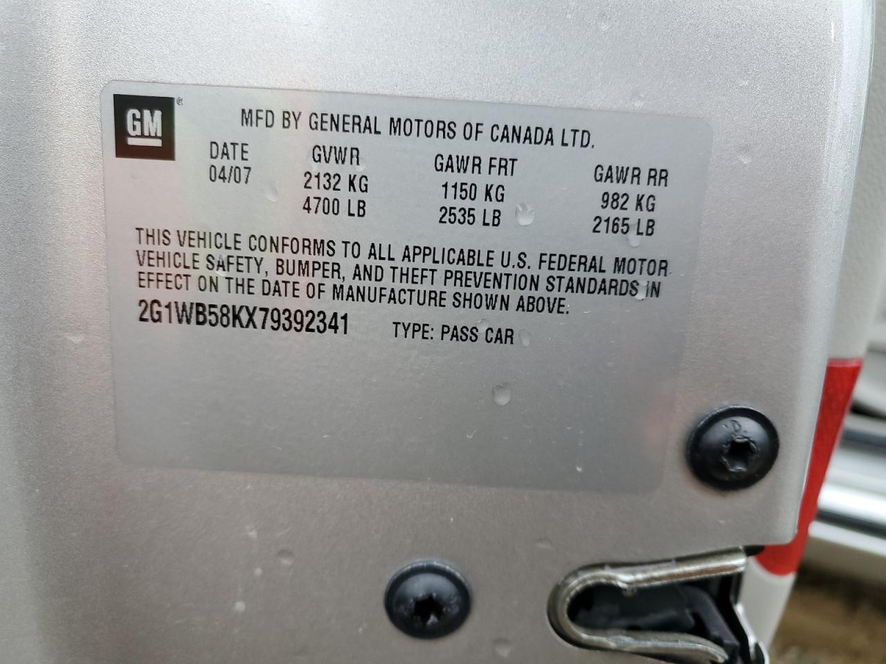 2007 Chevrolet Impala Ls VIN: 2G1WB58KX79392341 Lot: 87473844