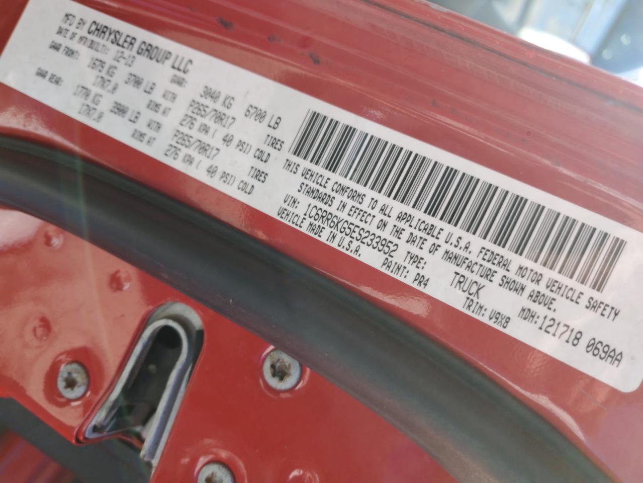 2014 Ram 1500 St VIN: 1C6RR6KG5ES233952 Lot: 87844465