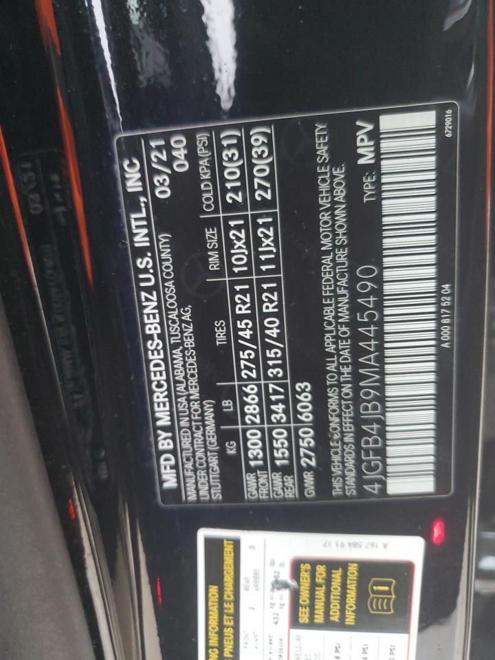 2021 Mercedes-Benz Gle 350 VIN: 4JGFB4JB9MA445490 Lot: 89345015