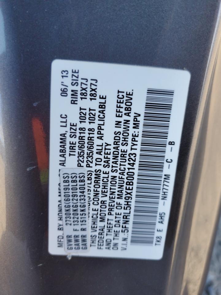 2014 Honda Odyssey Touring VIN: 5FNRL5H9XEB001423 Lot: 87509075