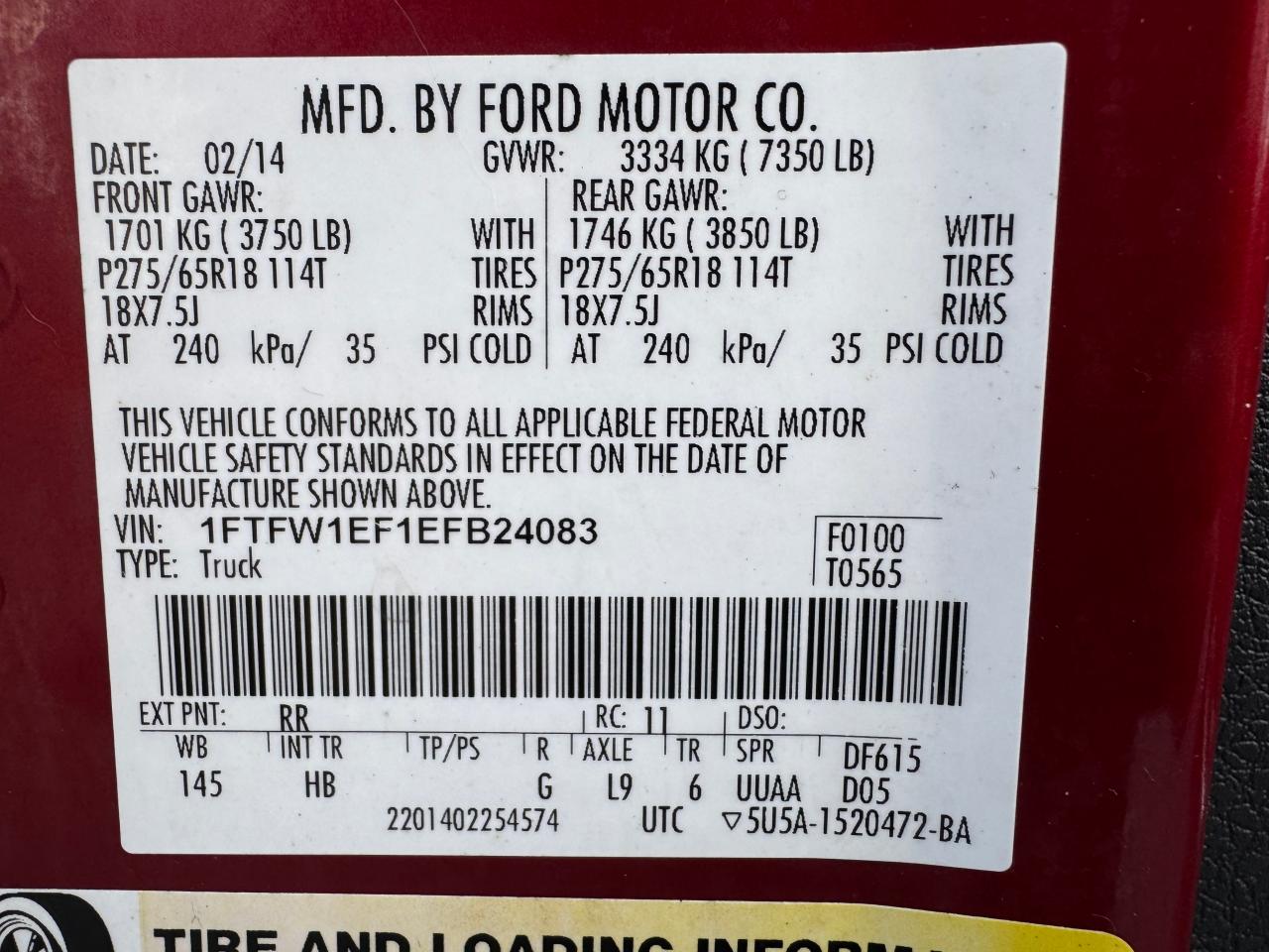 VIN 1FTFW1EF1EFB2408X 2014 FORD F-150 no.10