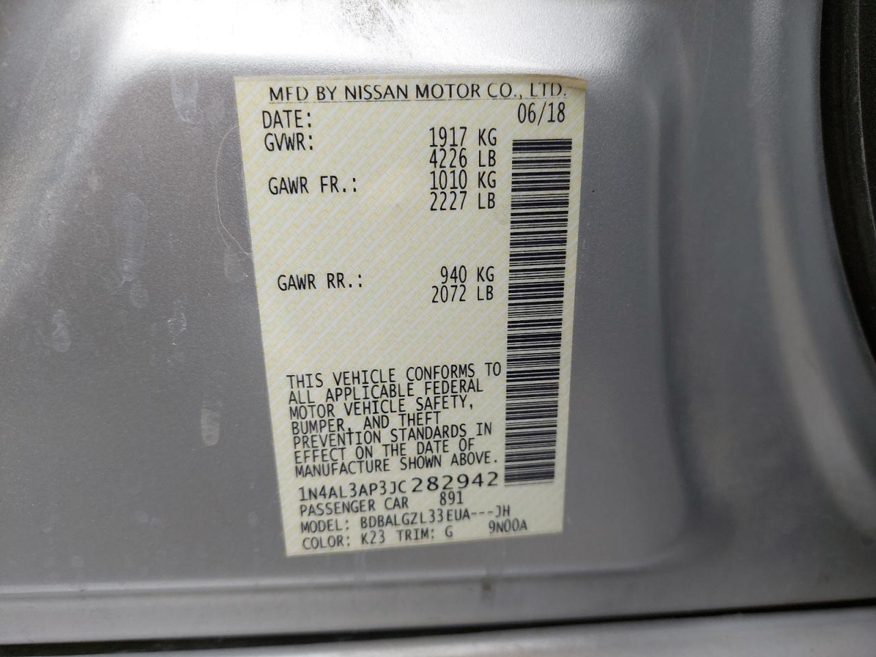 1N4AL3AP3JC282942 - 2018 Nissan Altima 2.5 - #87338074