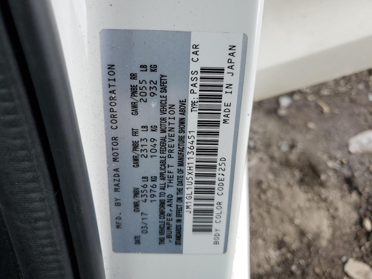 2017 Mazda 6 Sport VIN: JM1GL1U5XH1136451 Lot: 87382084