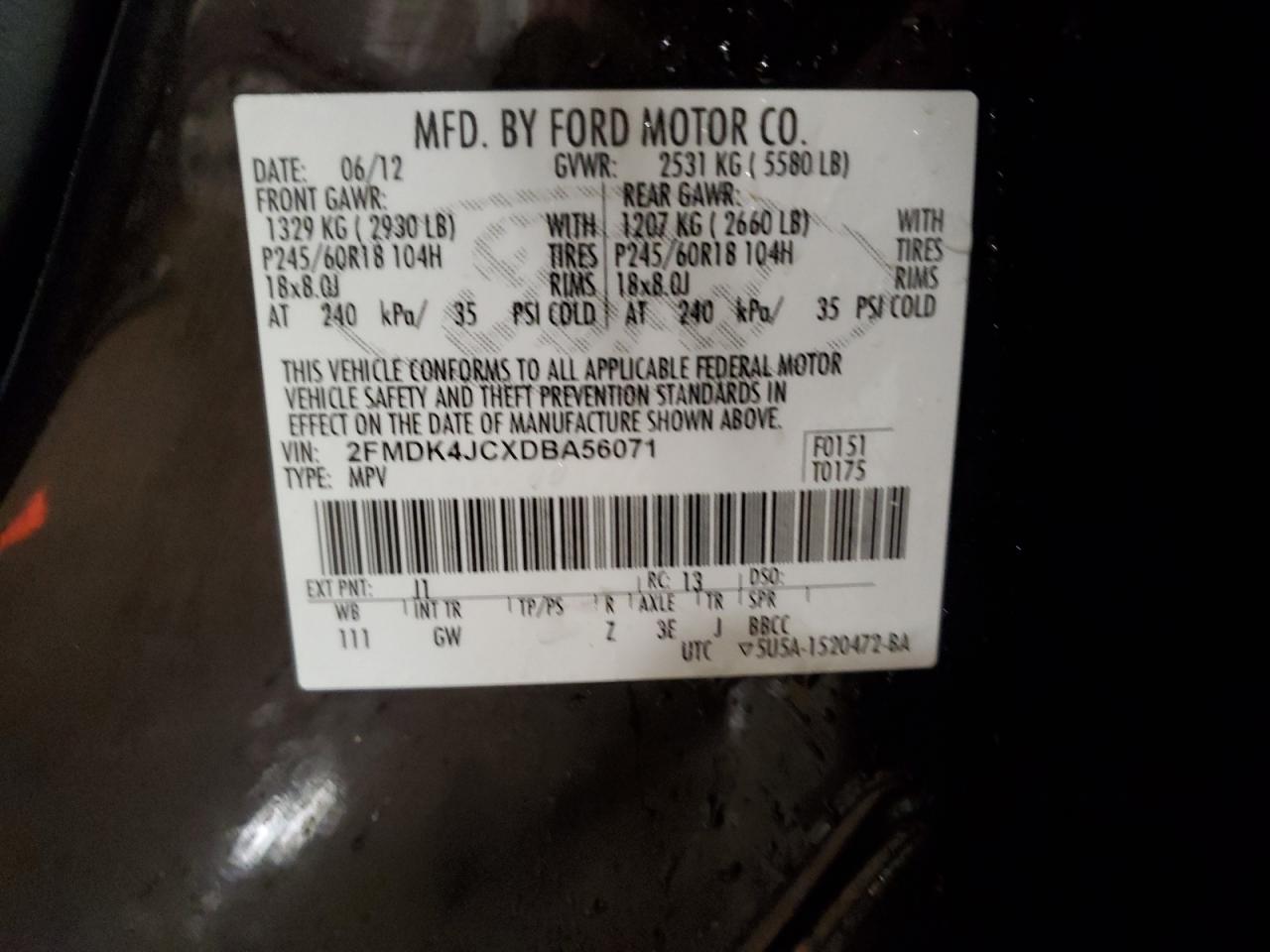 VIN 2FMDK4JCXDBA56071 2013 FORD EDGE no.13