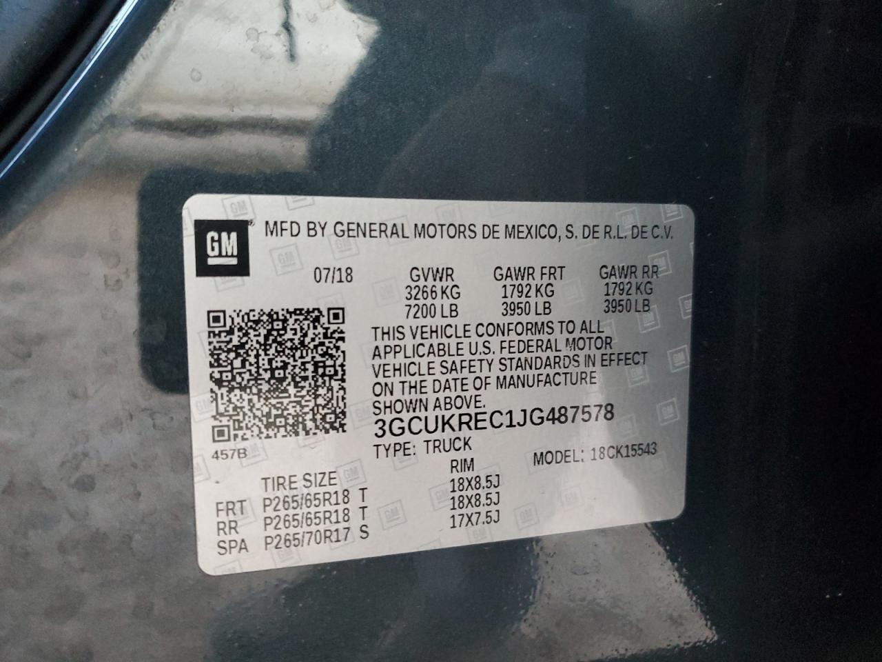 2018 Chevrolet Silverado K1500 Lt VIN: 3GCUKREC1JG487578 Lot: 88526555