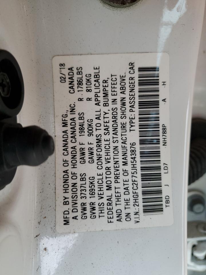 2018 Honda Civic Ex VIN: 2HGFC2F75JH543876 Lot: 43356415