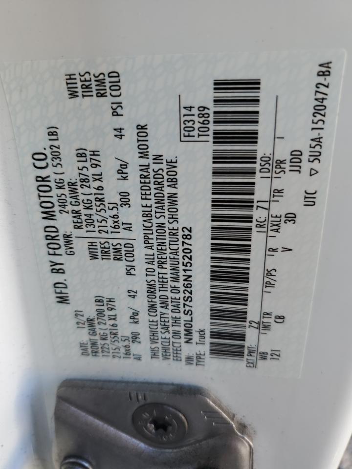 2022 Ford Transit Connect Xl VIN: NM0LS7S26N1520782 Lot: 89244445