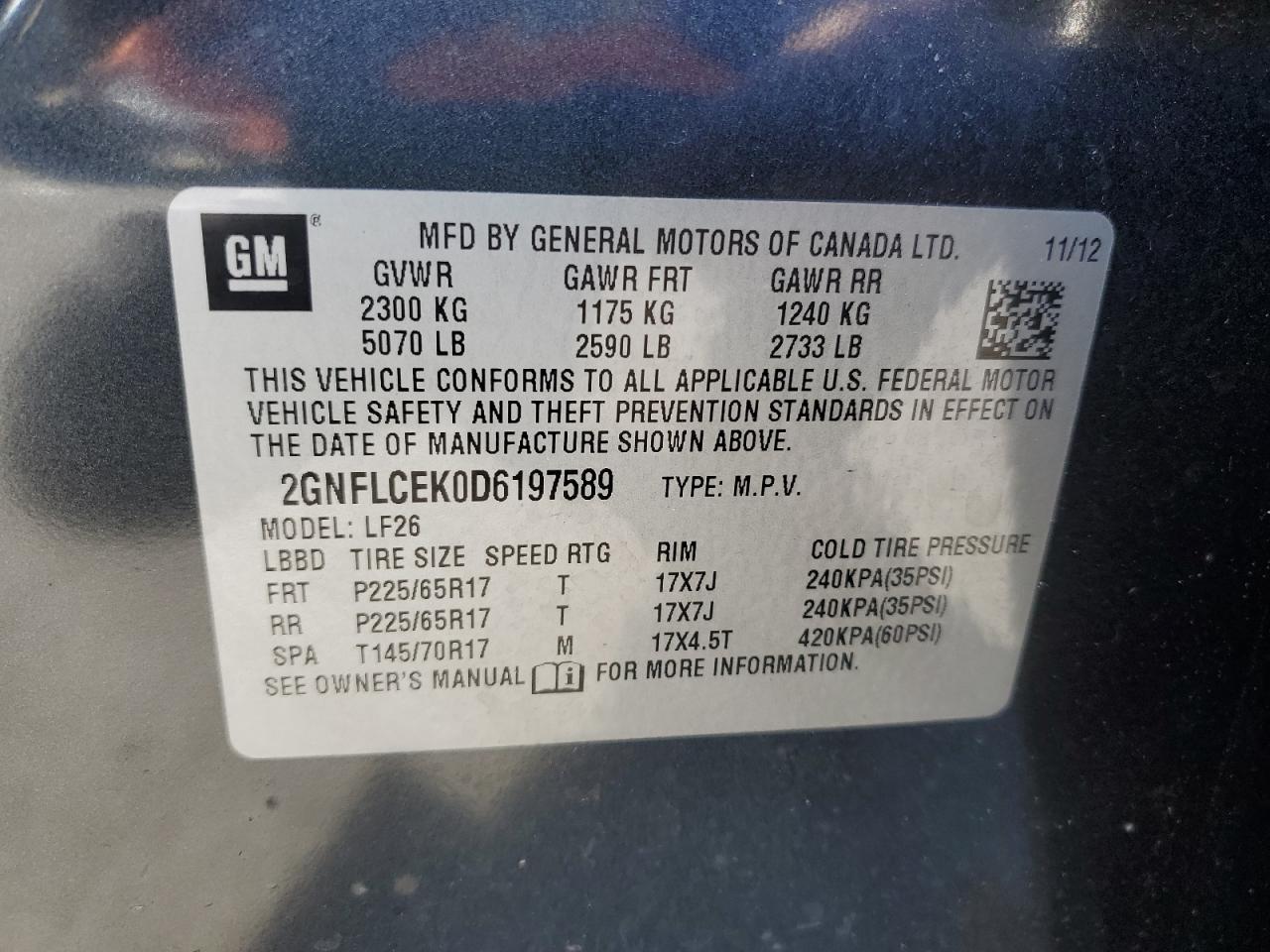 VIN 2GNFLCEK0D6197589 2013 CHEVROLET EQUINOX no.13