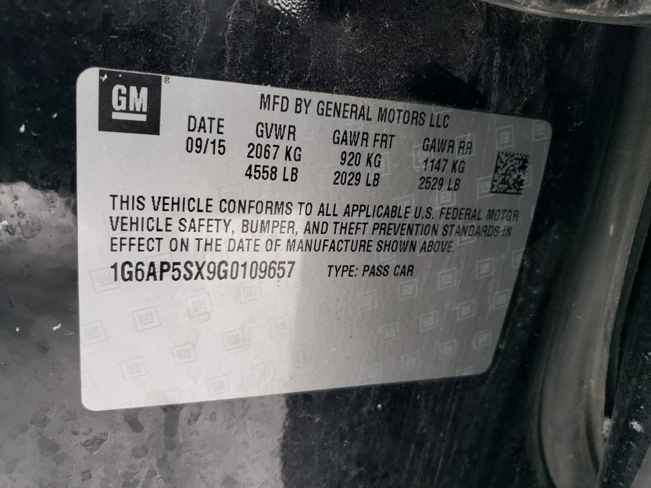 2016 Cadillac Cts VIN: 1G6AP5SX9G0109657 Lot: 87568605