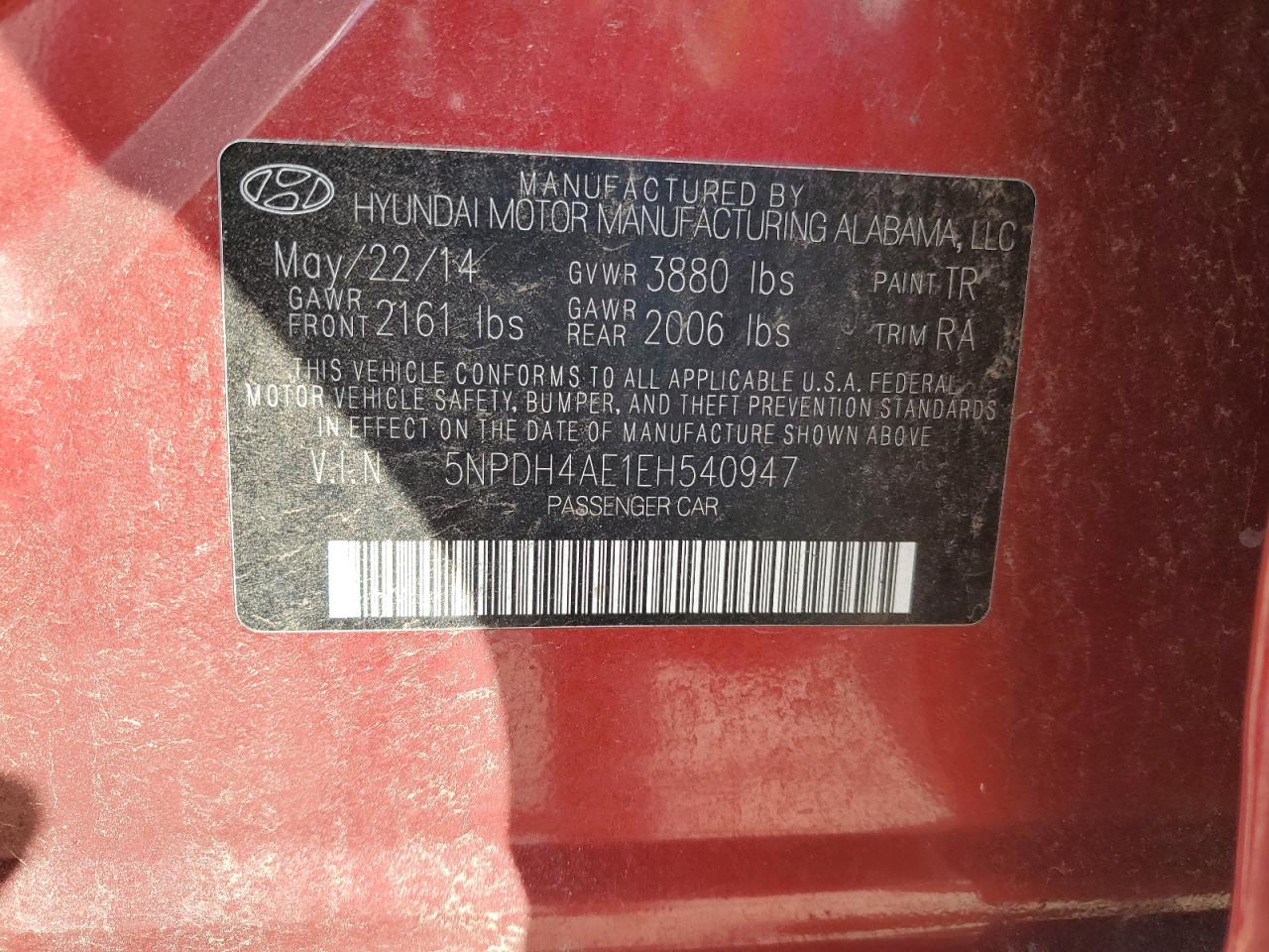 VIN 5NPDH4AE1EH540947 2014 HYUNDAI ELANTRA no.12