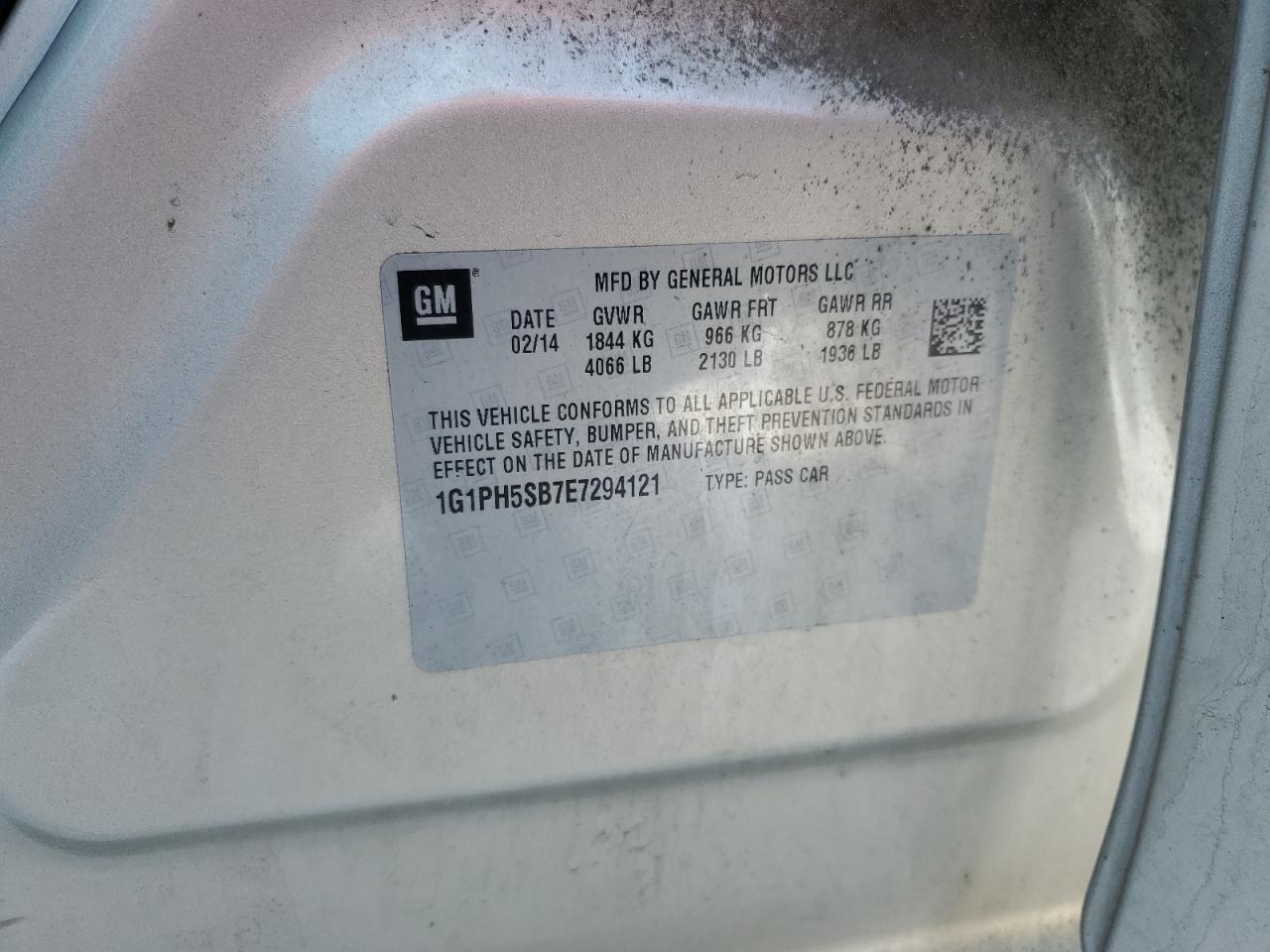 2014 Chevrolet Cruze Eco VIN: 1G1PH5SB7E7294121 Lot: 89001605