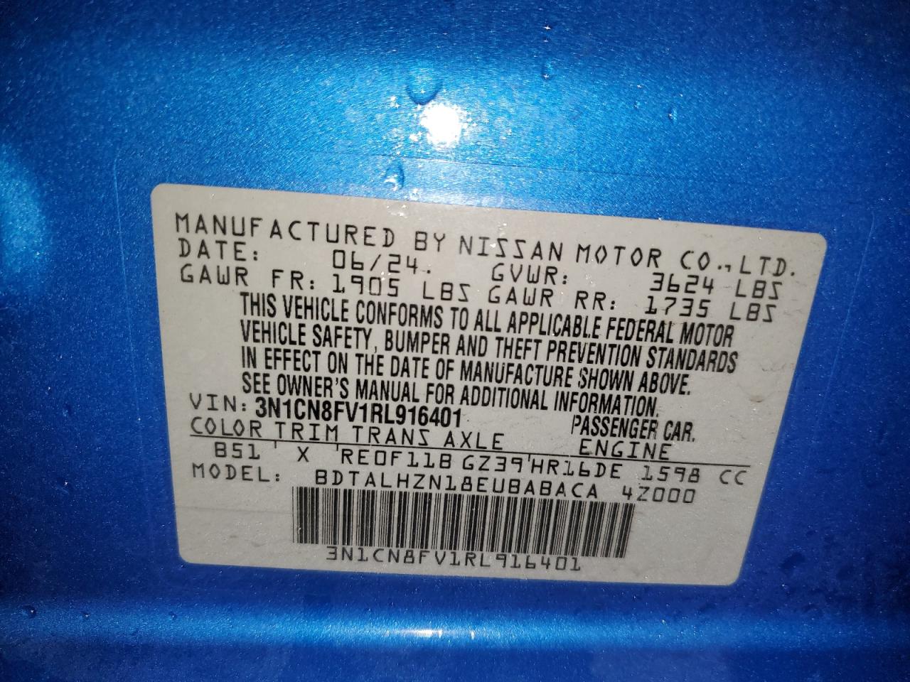 VIN 3N1CN8FV1RL916401 2024 NISSAN VERSA no.12