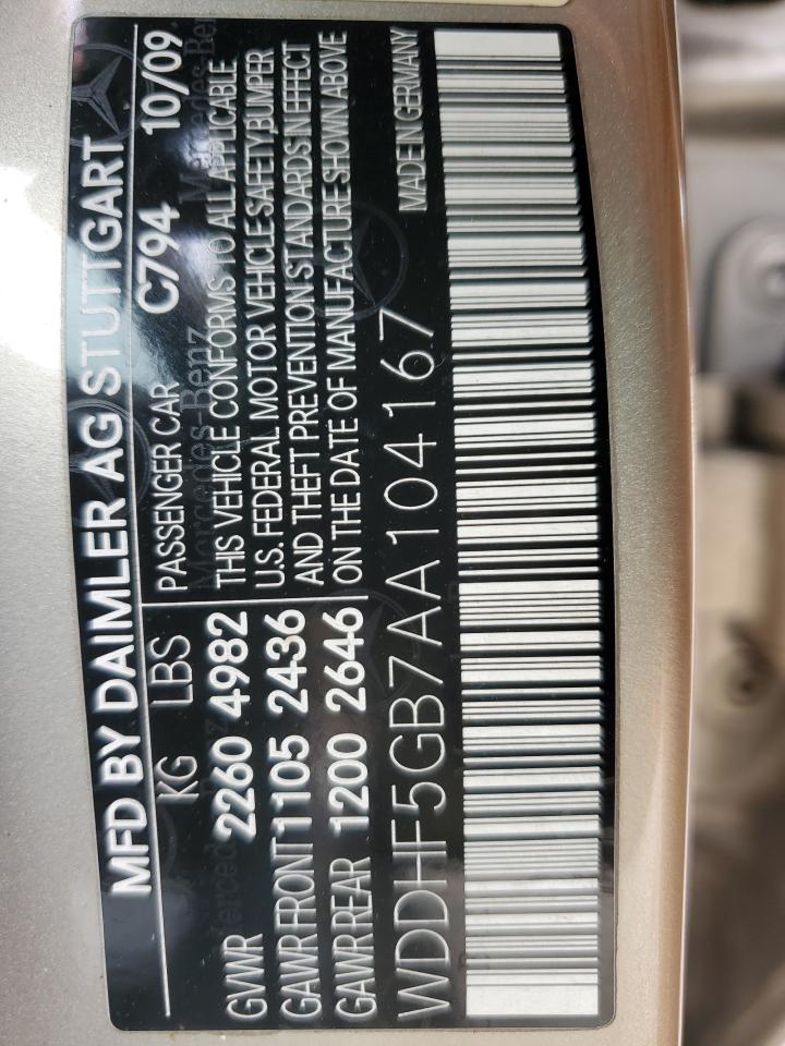 2010 Mercedes-Benz E 350 VIN: WDDHF5GB7AA104167 Lot: 89404225