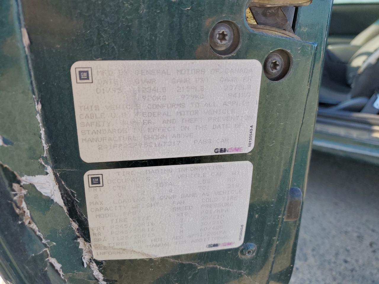 1995 Chevrolet Camaro Z28 VIN: 2G1FP22P9S2167317 Lot: 88774195