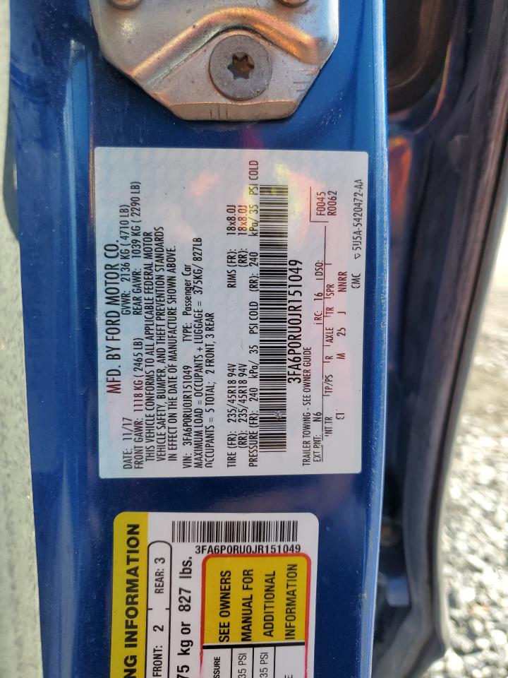 2018 Ford Fusion Titanium/Platinum Hev VIN: 3FA6P0RU0JR151049 Lot: 42453715