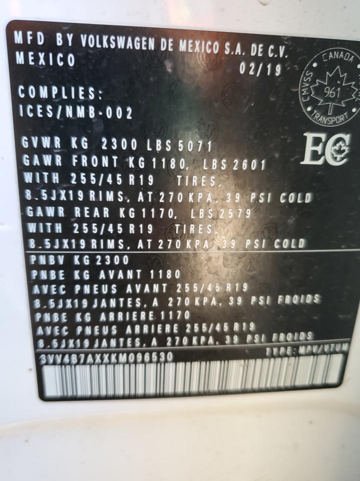 2019 Volkswagen Tiguan Sel Premium VIN: 3VV4B7AXXKM096530 Lot: 87896935