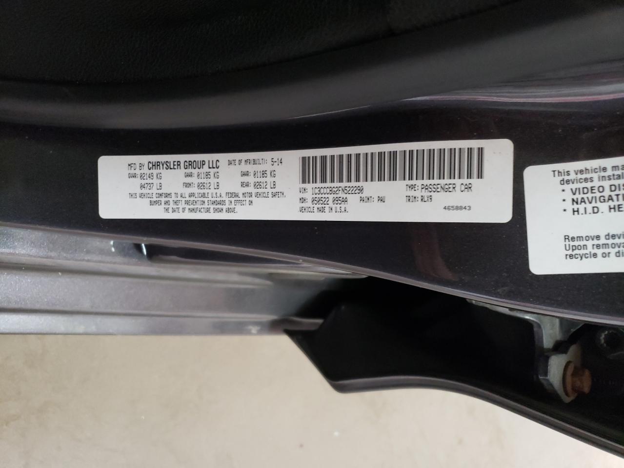 VIN 1C3CCCBG2FN522290 2015 CHRYSLER 200 no.12