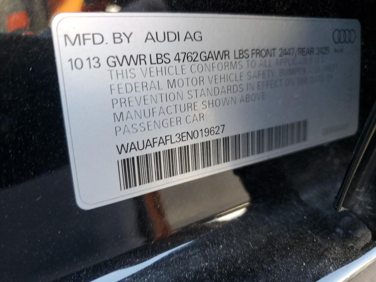 2014 Audi A4 Premium VIN: WAUAFAFL3EN01962 Lot: 89327035