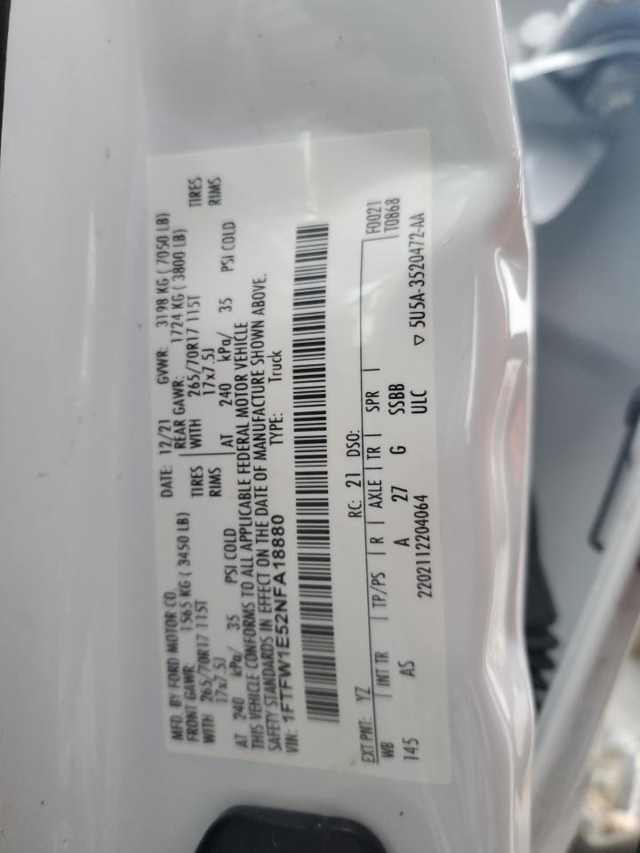 2022 Ford F150 Supercrew VIN: 1FTFW1E52NFA18880 Lot: 87142774