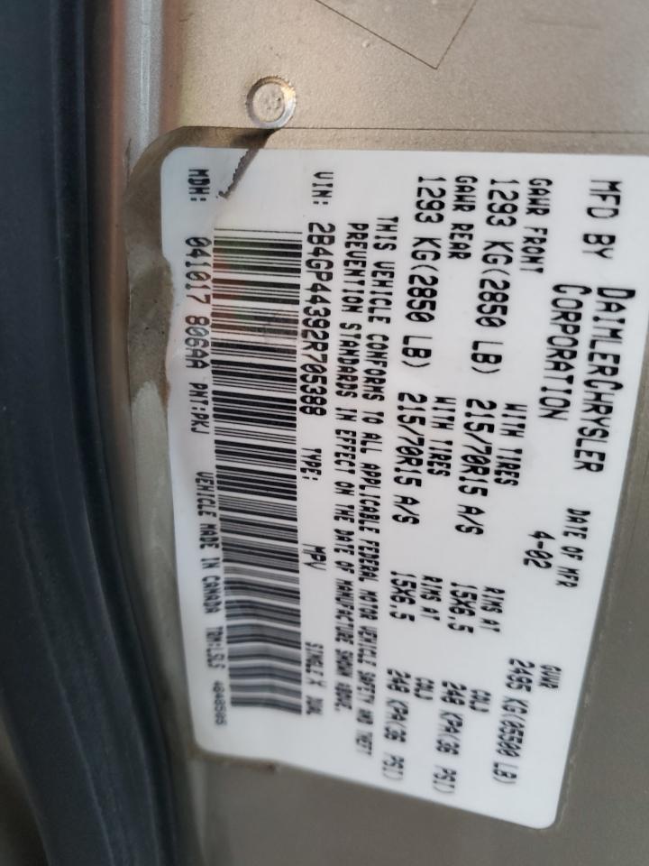 2002 Dodge Grand Caravan Sport VIN: 2B4GP44392R705388 Lot: 88171495