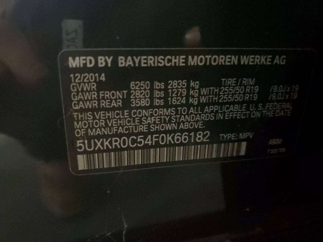 VIN 5UXKR0C54F0K66182 2015 BMW X5 no.12